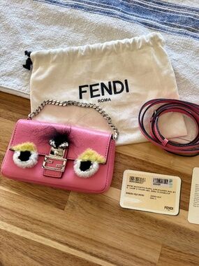 Rare Fendi Monster Bag Bugs Micro Baguette Pink Nappa Leather | Authentic
